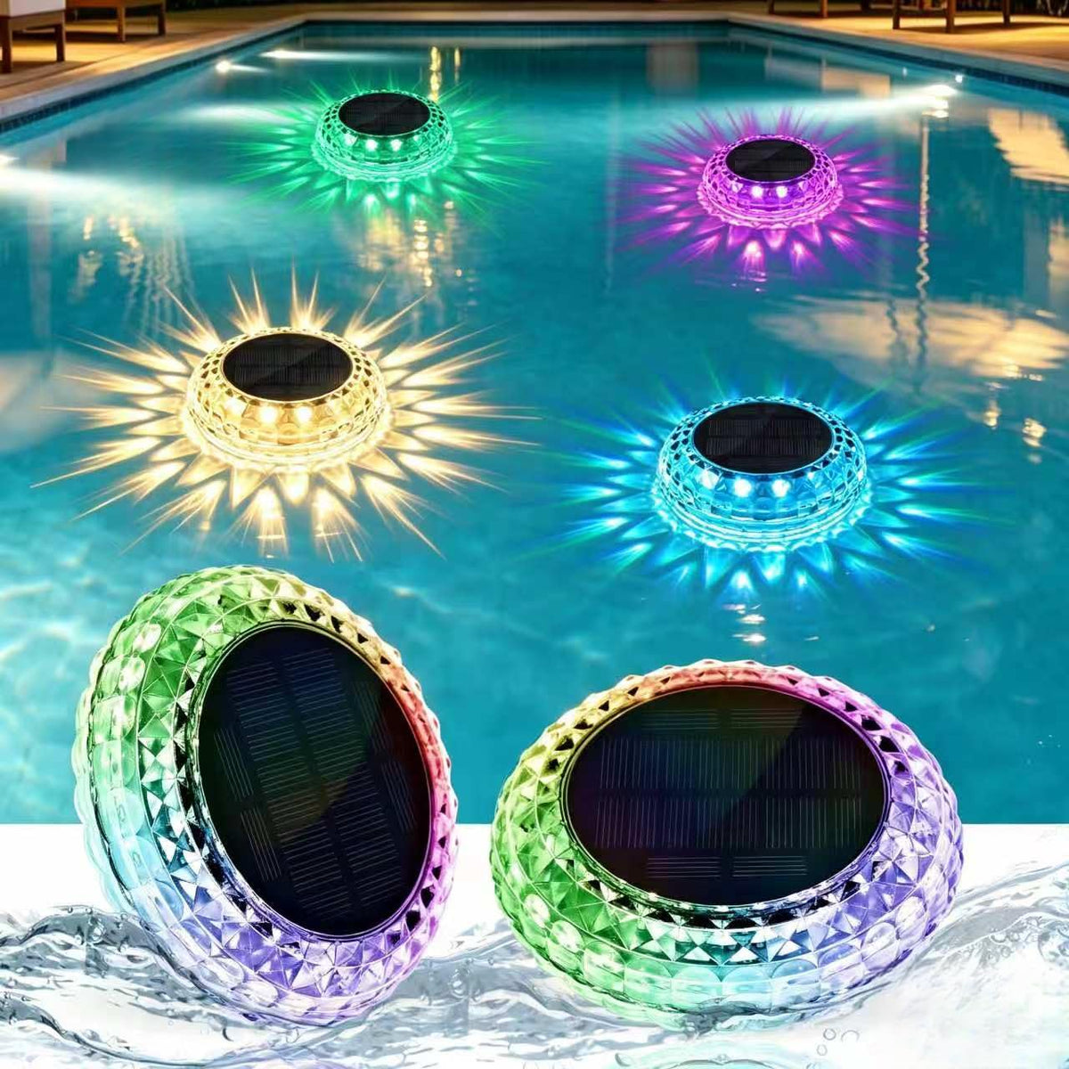 FAINSLIGO LED floating pool light in RGB mode brightens pool parties