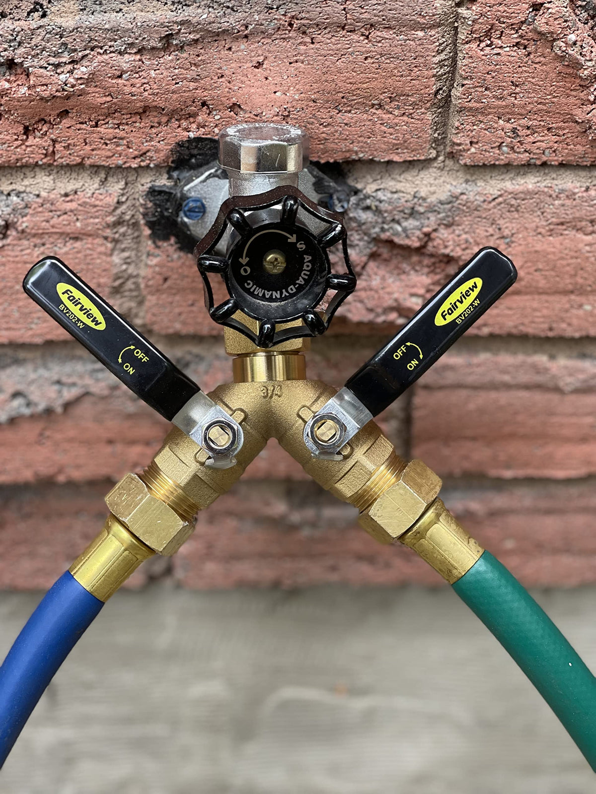 Outdoor watering scenario with Fairview splitter for versatile garden tasks.