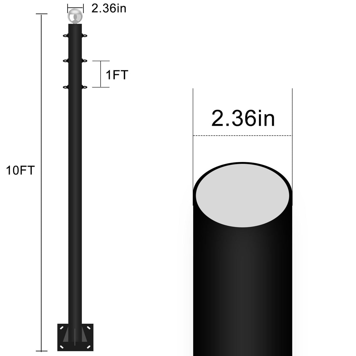 Fairyrain 10ft shade pole with triangular steel plates for storm-ready support