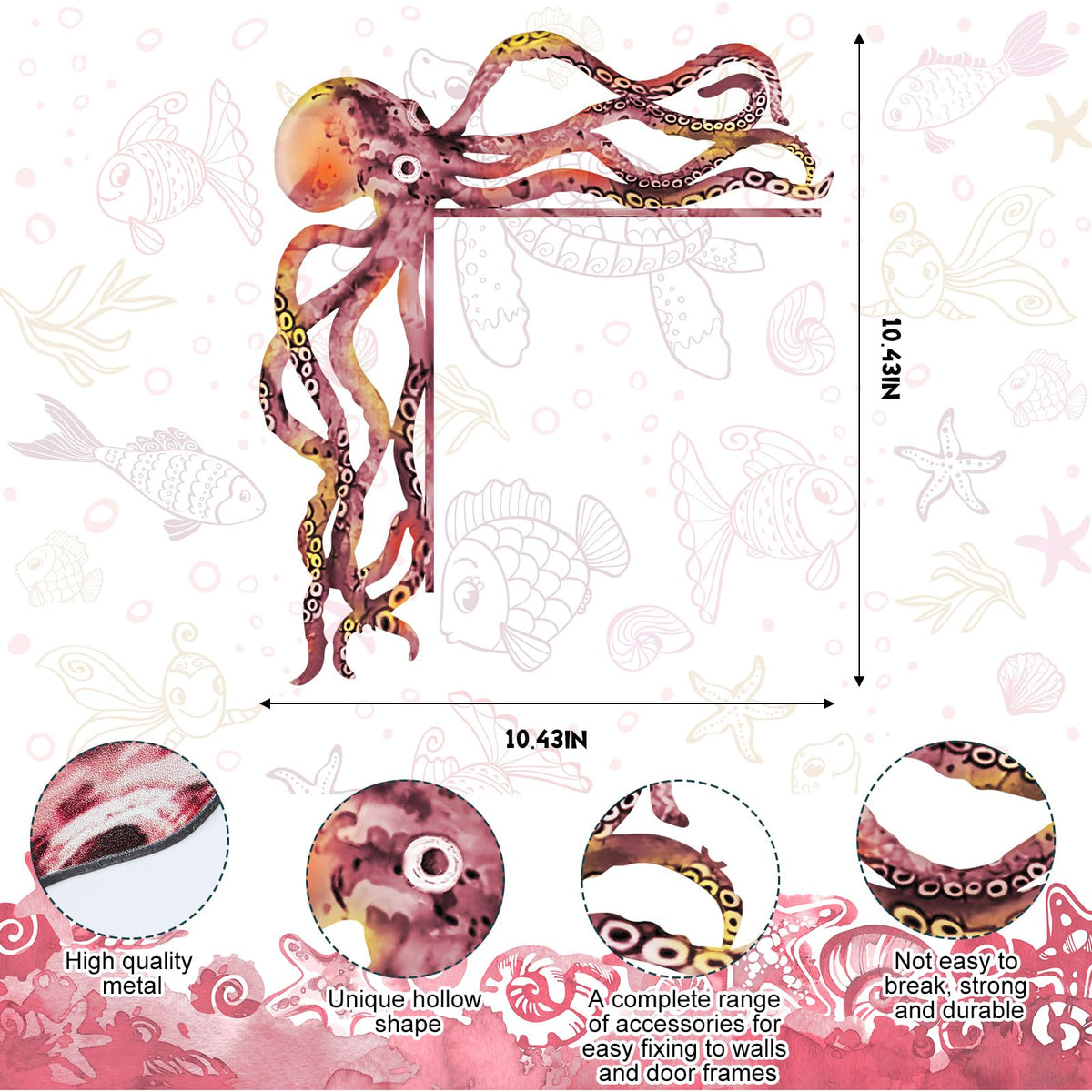 FairySandy doorframe octopus pink-orange decor hangs easily for quick entryway upgrade