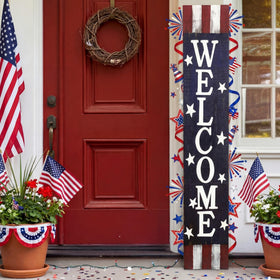 FairySandy Fourth of July porch sign greets guests with patriotic curb appeal.