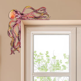 FairySandy octopus decorative piece metal pink-orange offers durable seaside ambiance