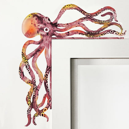 FairySandy octopus metal doorframe decor in pink-orange adds coastal charm to any doorway