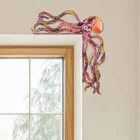 FairySandy metal octopus wall art pink-orange brings whimsical coastal style indoors