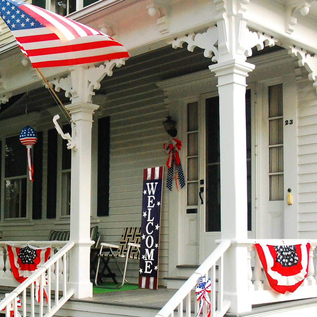 FairySandy outdoor porch decor in red white blue suits decks and patios.