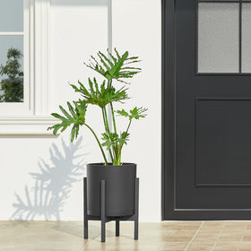 FaithLand matte black planter close-up with flat rim for modern styling.