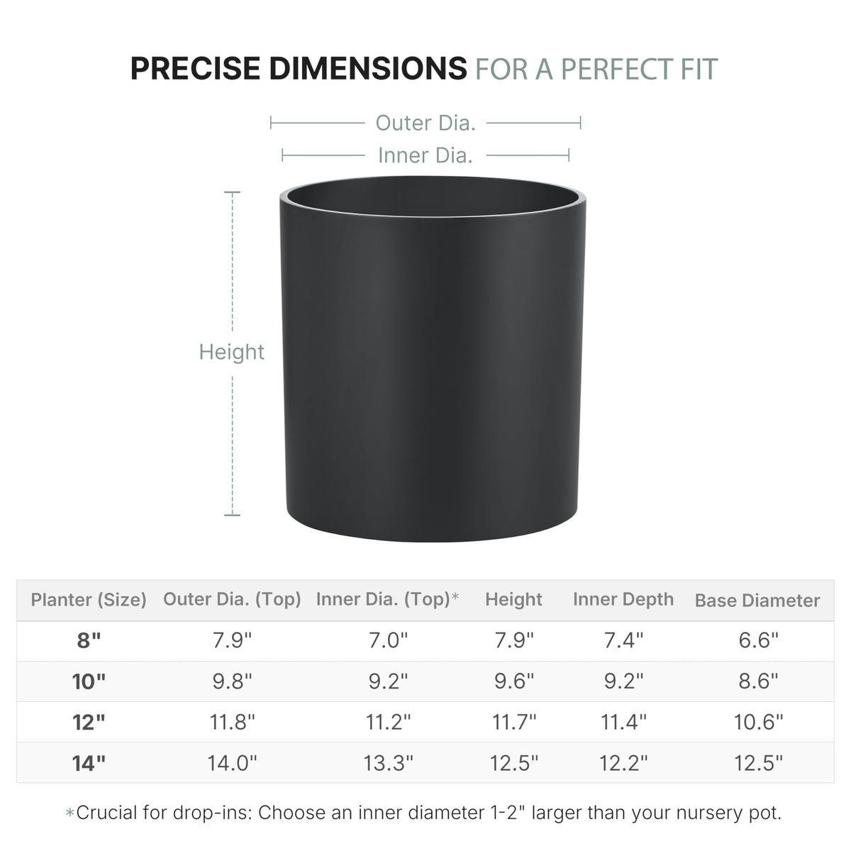FaithLand 12-inch fiberstone planter height complements mid-century stands.