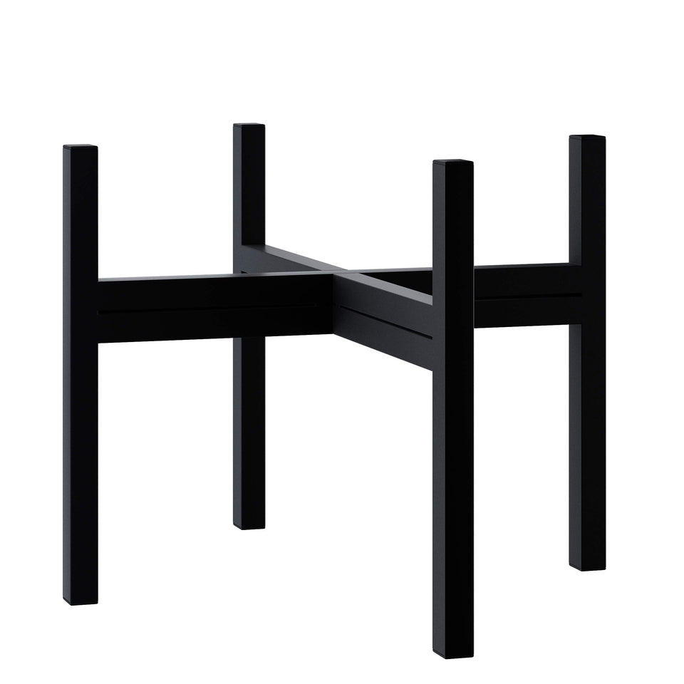FaithLand mid-century plant stand side view showing sturdy steel frame for indoor/outdoor use