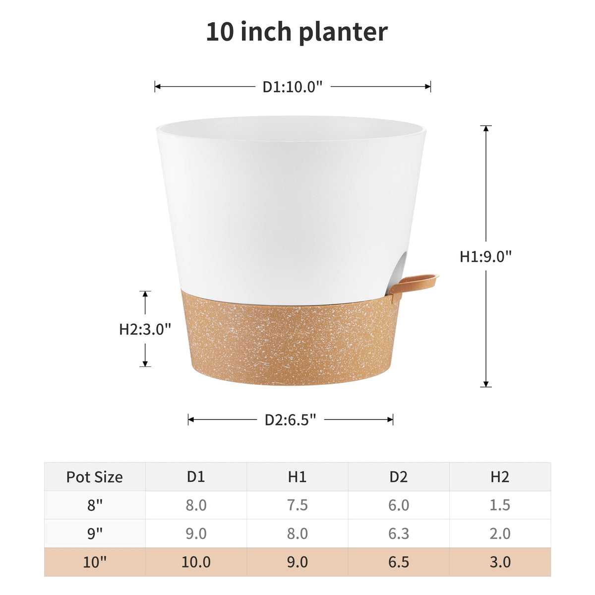 FaithLand self-watering planter with bottom reservoir, close-up showing water supply feature.