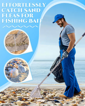 FAITIO Sand Flea Rake 54in detachable handle eases transport and reduces back strain