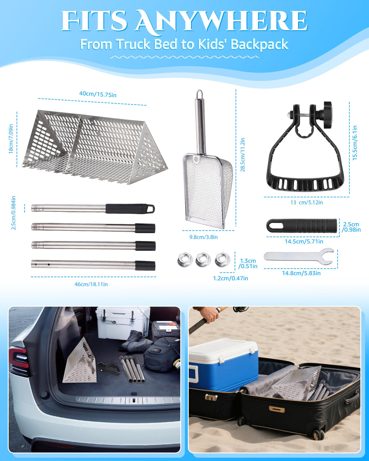 FAITIO Sand Flea Rake marine-grade stainless steel resists saltwater corrosion