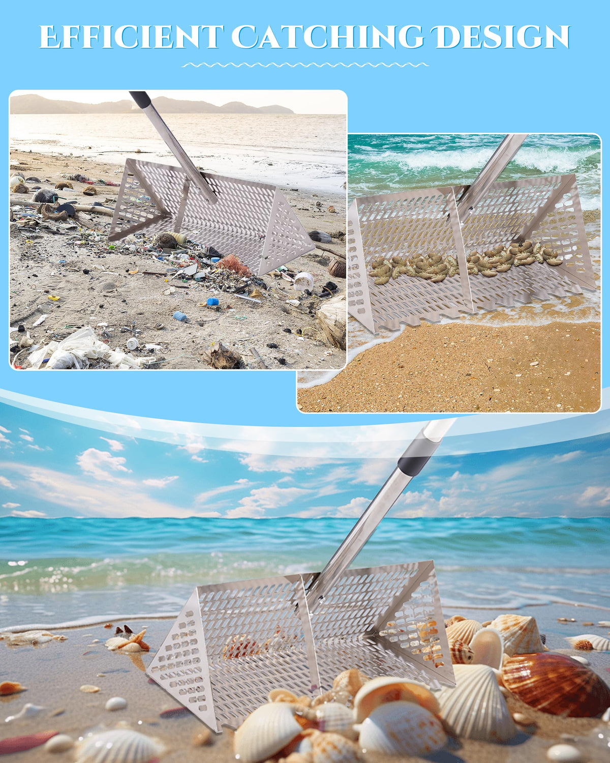FAITIO Sand Flea Rake ideal for portable, ergonomic beach and yard tasks