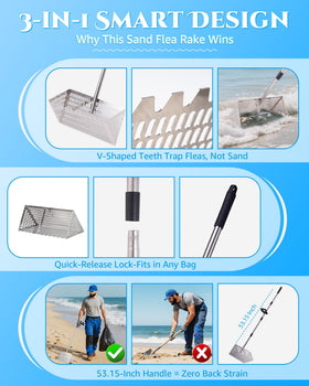 FAITIO Sand Flea Rake shark tooth screen highlights durable screening for shells and debris