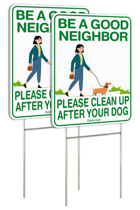 Faittoo Clean Up After Your Dog sign front view reminds neighbors to pick up after pets.