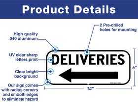 Faittoo Deliveries Sign with left arrow and mounting holes for simple installation.