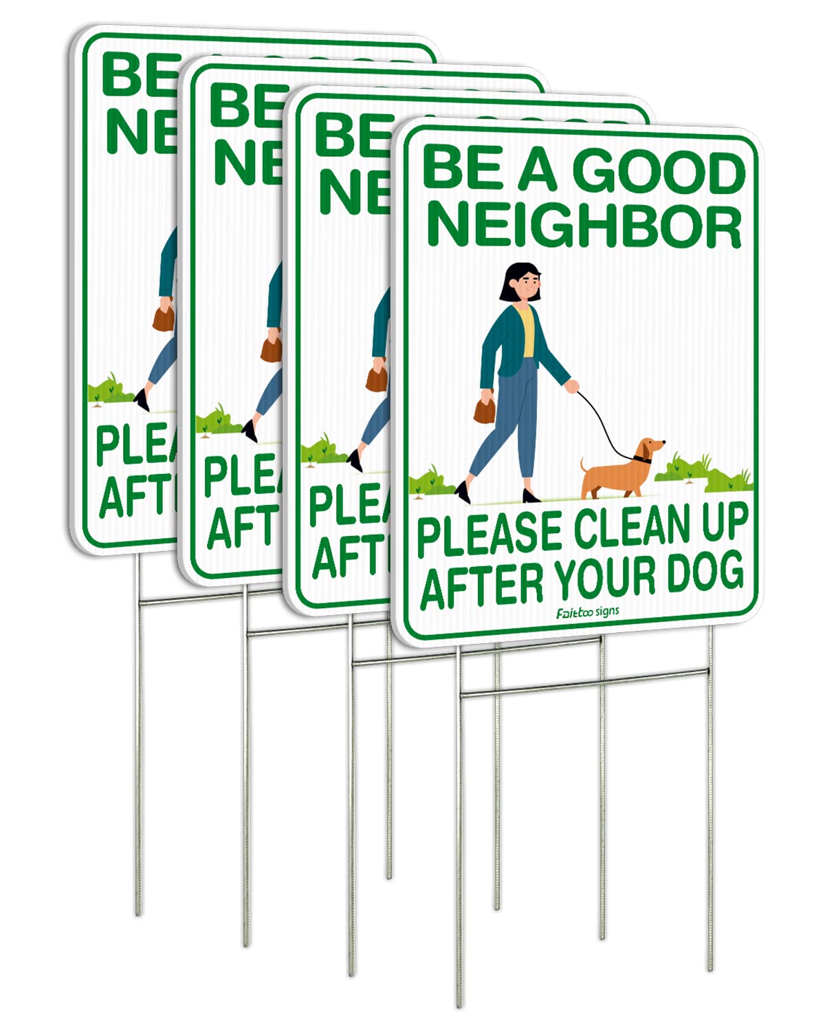 Faittoo No Poop Sign front view reminds neighbors to clean up after dogs.