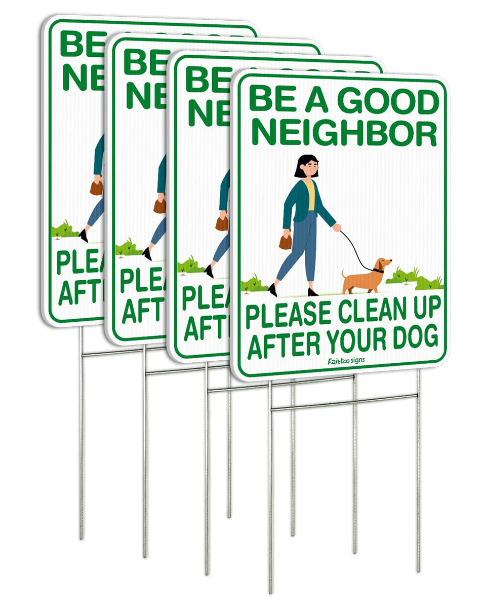 Faittoo No Poop Sign front view reminds neighbors to clean up after dogs.