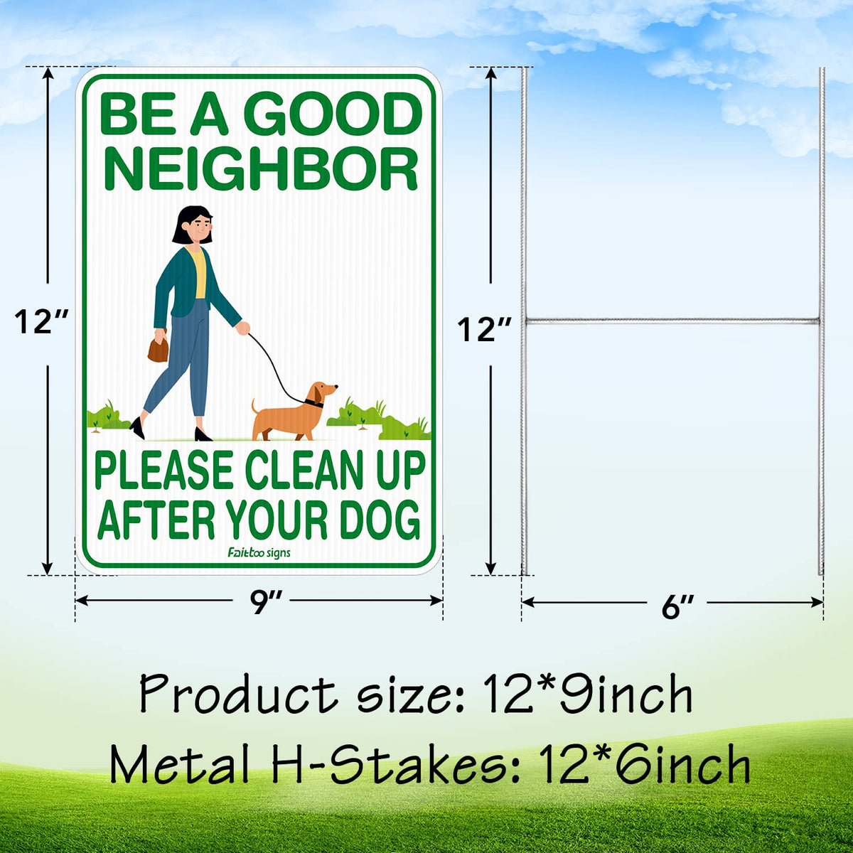 Faittoo no poop signs dog yard two-sided 12x9 for visible reminders from both directions.
