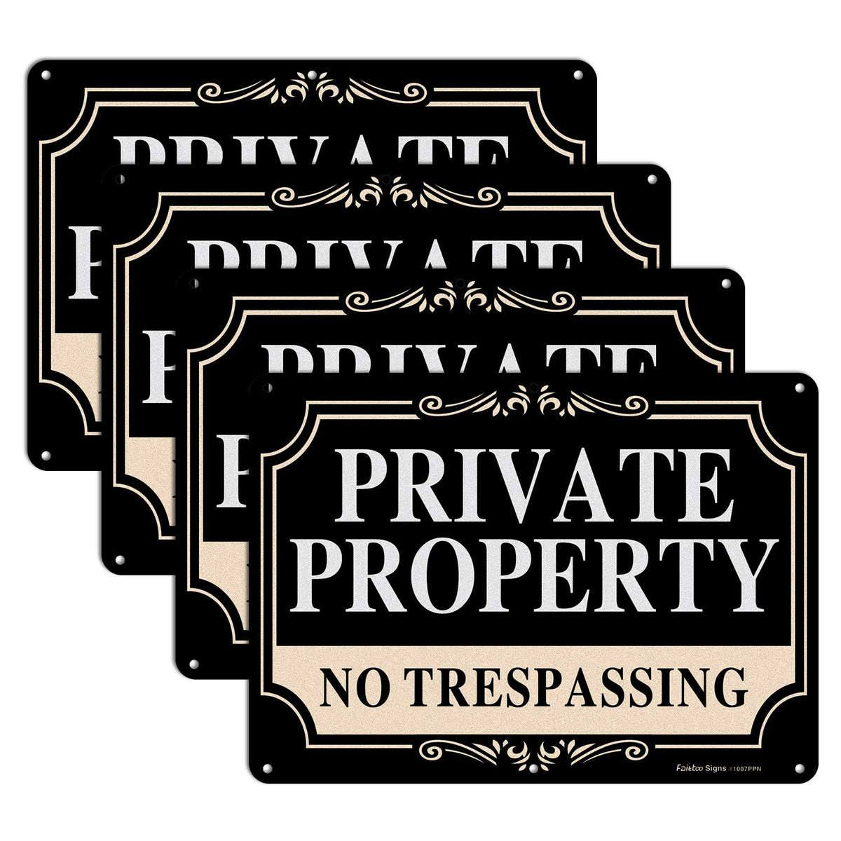Faittoo no trespassing sign collection front view showing bold message for private property