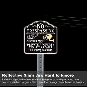 Faittoo night-time visibility on no trespassing sign with reflective surface