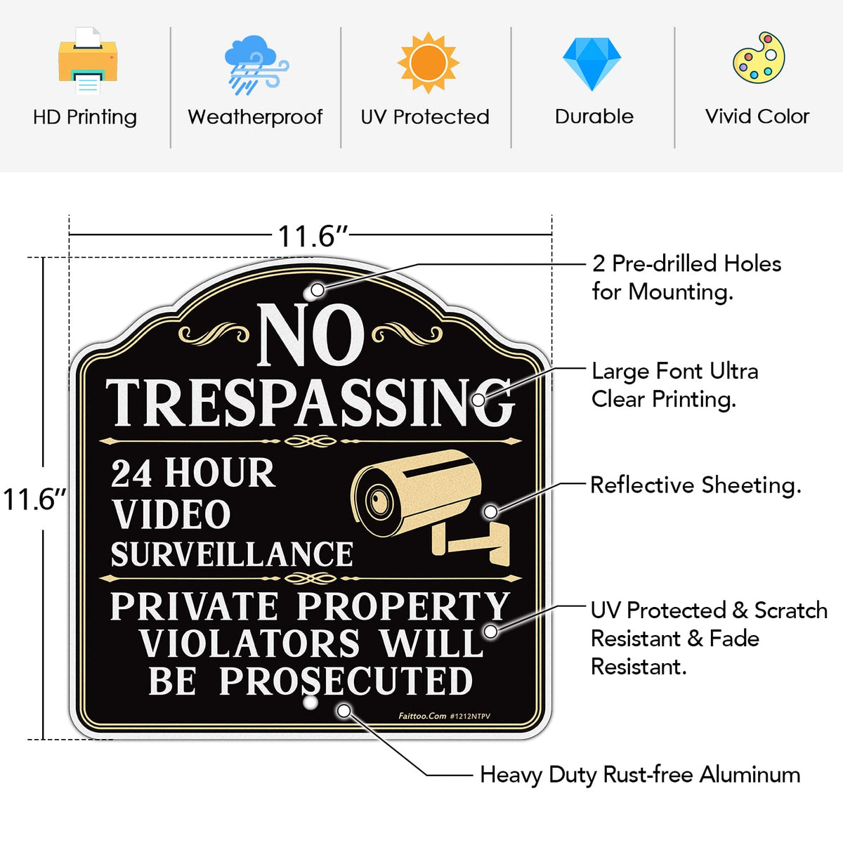 Faittoo reflective aluminum no trespassing sign visible at night
