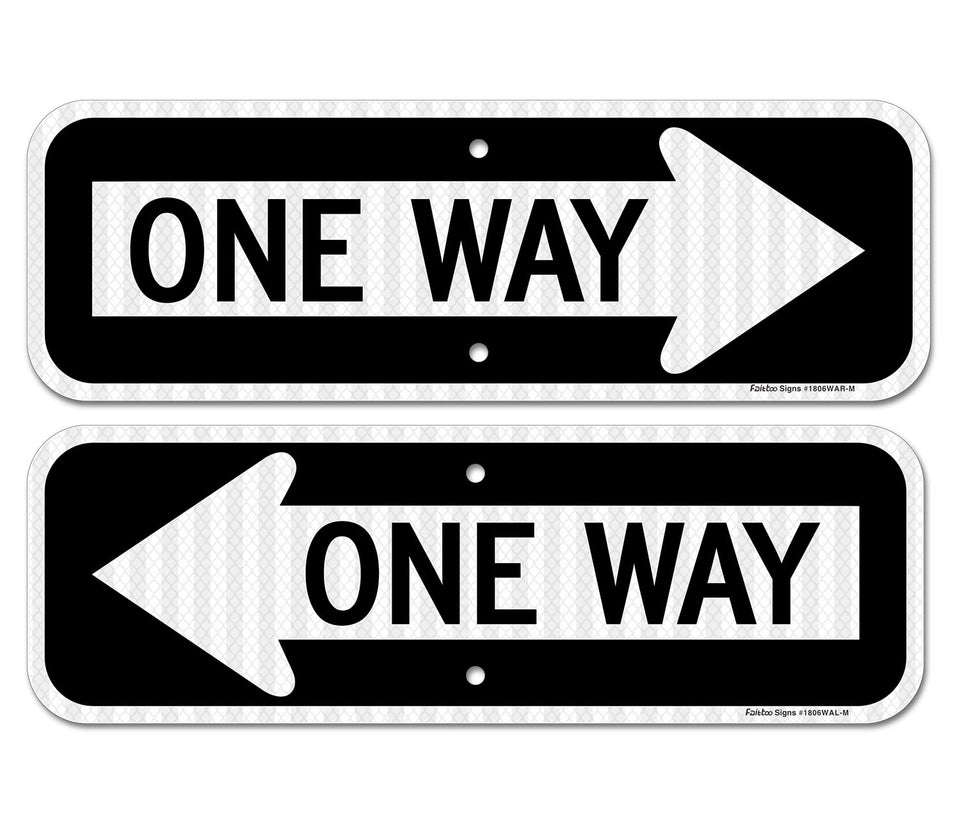 Faittoo left-arrow one way sign enhances directional clarity at entrances.