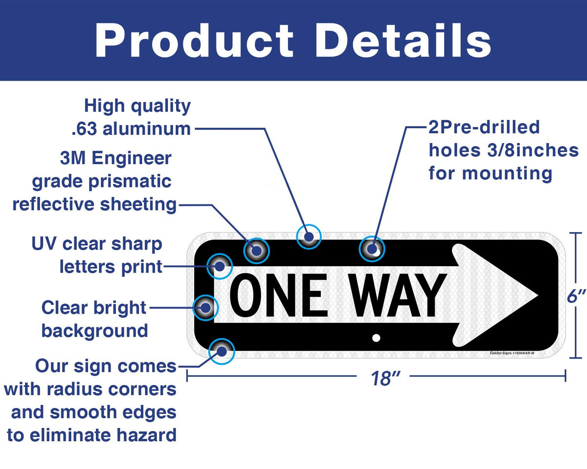 Faittoo one-way sign right arrow bold letters close-up for readability