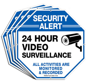 Faittoo security sign showing 24-hour video surveillance in blue for high visibility.