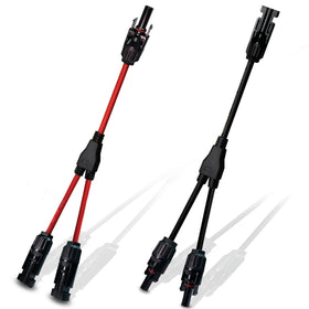 Faiwaycle solar Y-branch connector enabling parallel wiring for efficient two-panel setup.