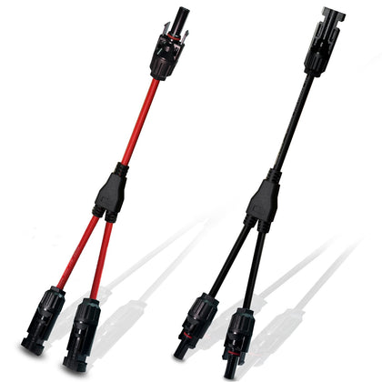 Faiwaycle solar Y-branch connector enabling parallel wiring for efficient two-panel setup.