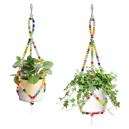 FALESHOS rainbow style macrame hanger 17.9 inch with beads enhances living room ambiance.