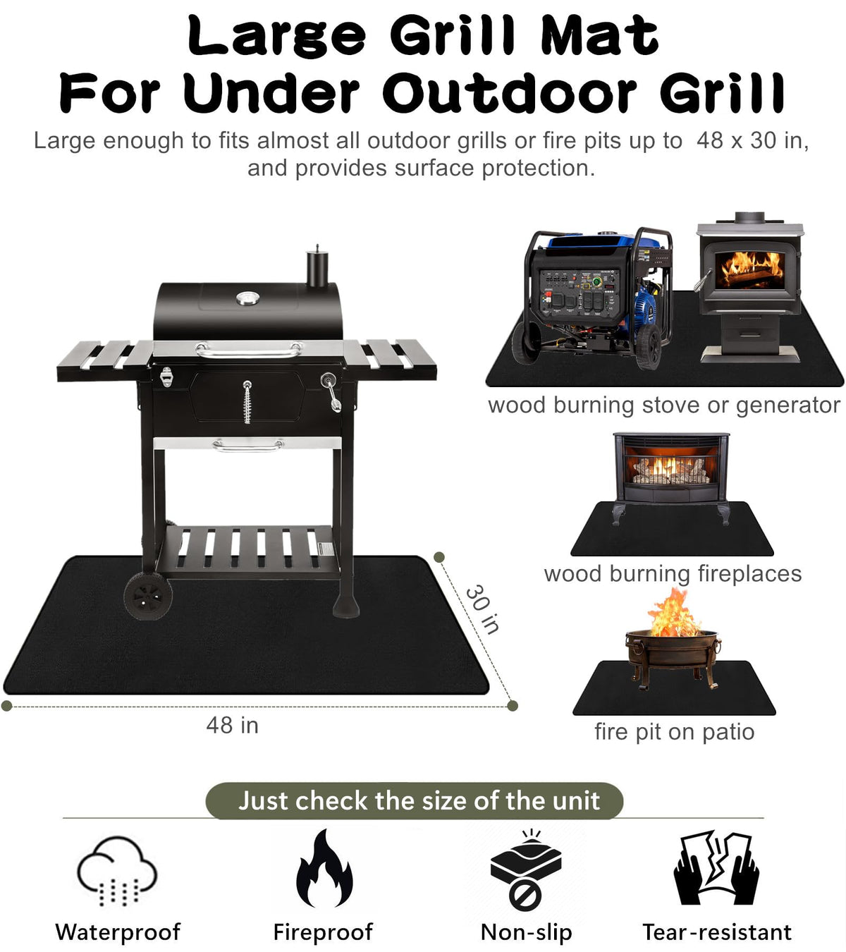 Falezern fireproof grill mat shows high heat resistance up to 1100°F.