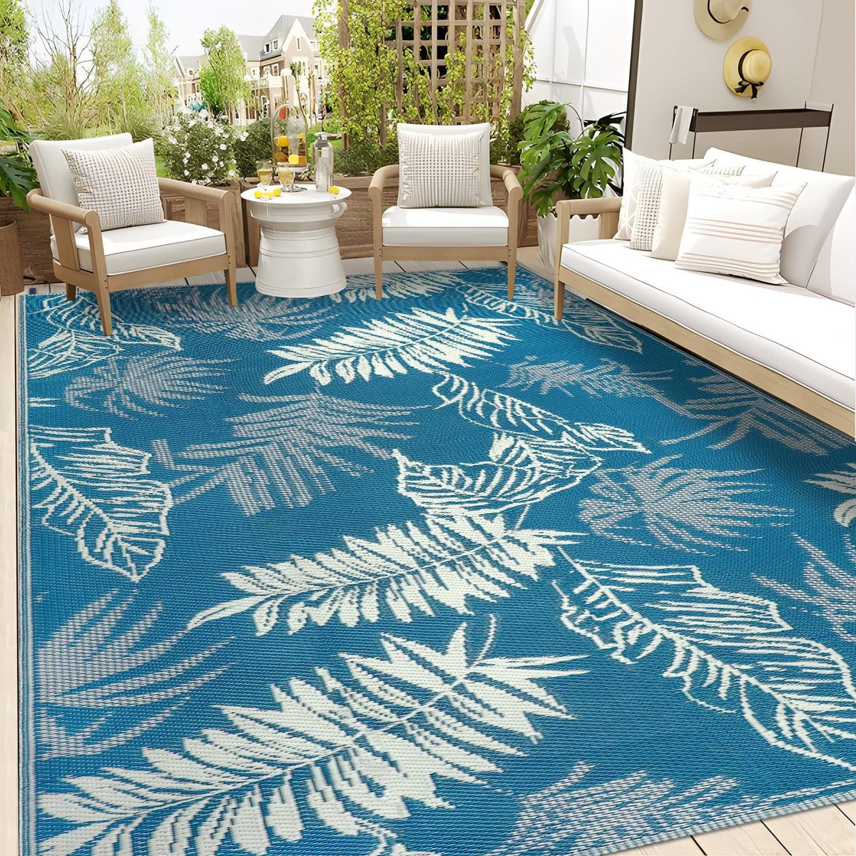 Falflor outdoor rug 6x9 reversible pattern for versatile patio styling.