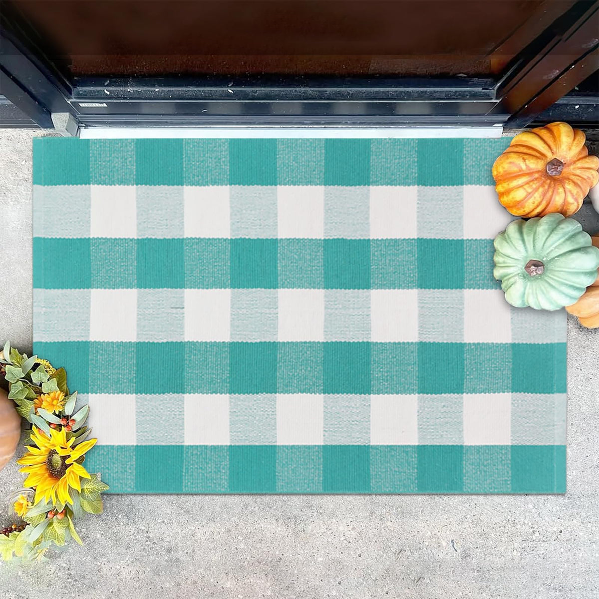 Fallovea plaid rug in entryway provides soft underfoot and everyday practicality.