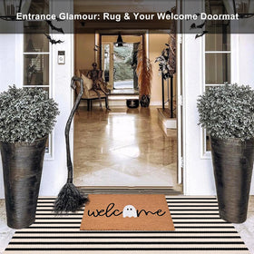 Fallovea hand-woven cotton blend rug offers soft texture and resilience.