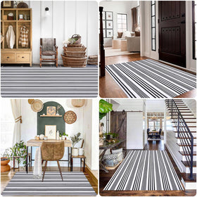 Fallovea living room rug adds timeless stripes to modern or traditional decor.