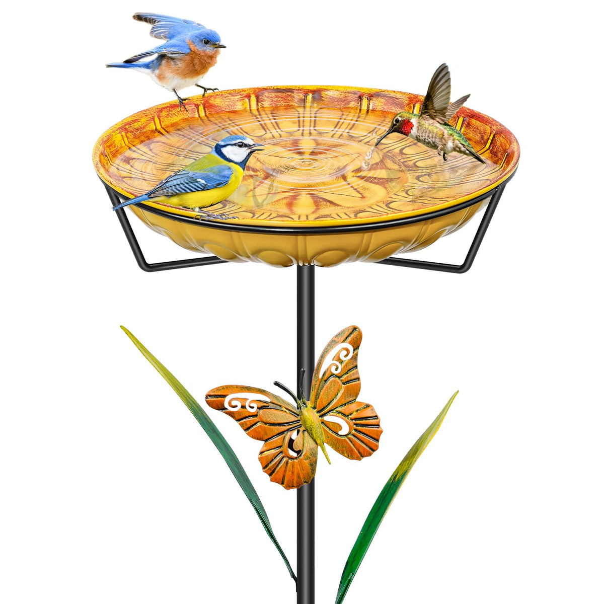 Falostwer 35in metal bird bath with stake base for stable outdoor use