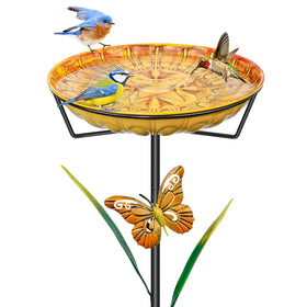 Falostwer 35in metal bird bath with stake base for stable outdoor use