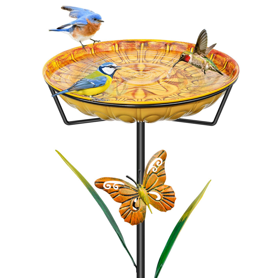 Falostwer 35in metal bird bath with stake base for stable outdoor use