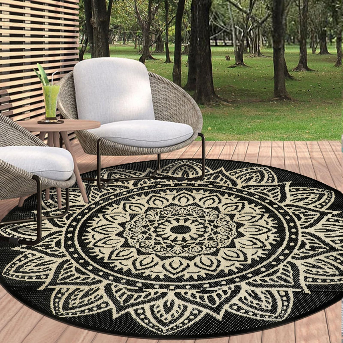 Famibay easy-clean outdoor rug that hoses off for quick maintenance.