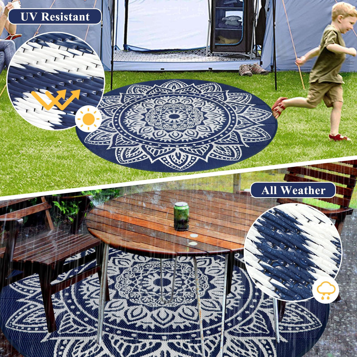 Famibay lightweight round rug with carrying bag for easy transport.