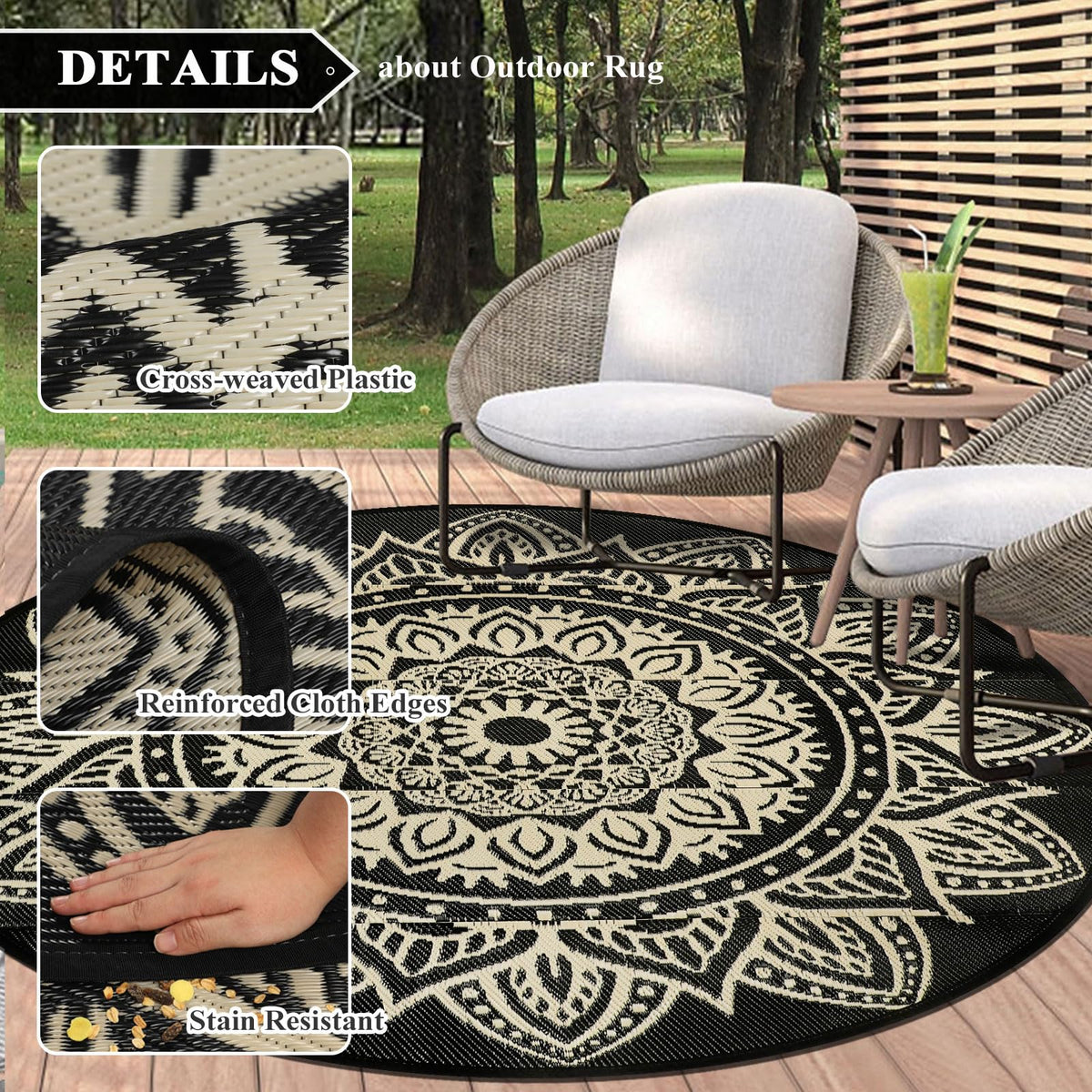 Famibay lightweight round rug suitable for camping and outdoor use.