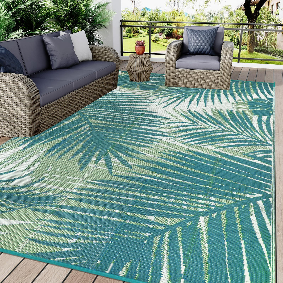 famibay leaf-pattern outdoor rug for a natural patio atmosphere