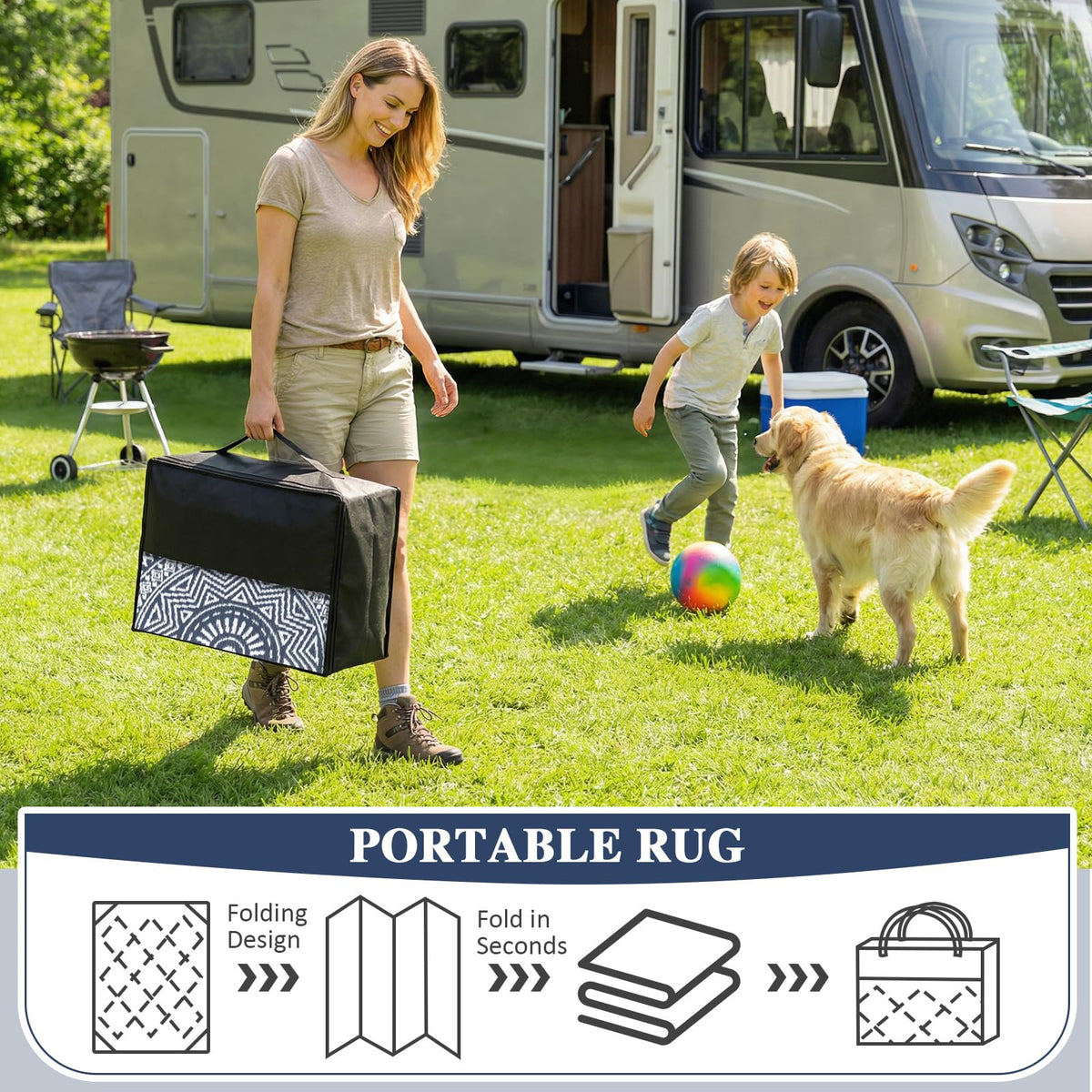 Famibay outdoor rug round 6ft ideal for camping, picnics, and beach days