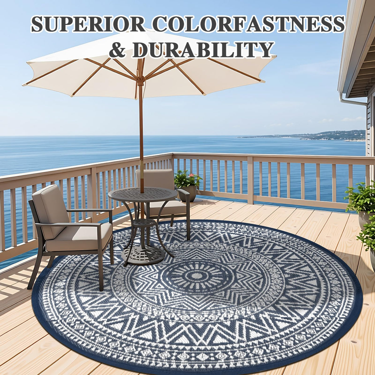 Famibay outdoor rug round 6ft folded with bag for easy transport