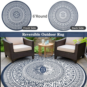 Famibay outdoor rug round 6ft, reversible-sides offering two distinct looks