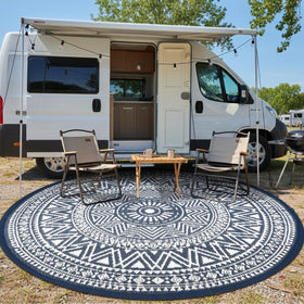 Famibay outdoor rug round 6ft UV-resistant coating protects color under sun