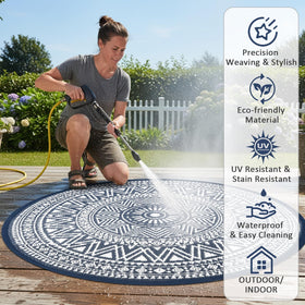 Famibay outdoor rug round 6ft waterproof surface close-up, resists spills and moisture