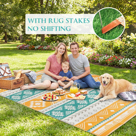 Famibay patio rug on grass, barefoot-friendly surface for relaxed summer moments