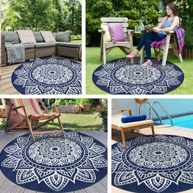 Famibay reversible outdoor rug complements porches and patios with two looks.